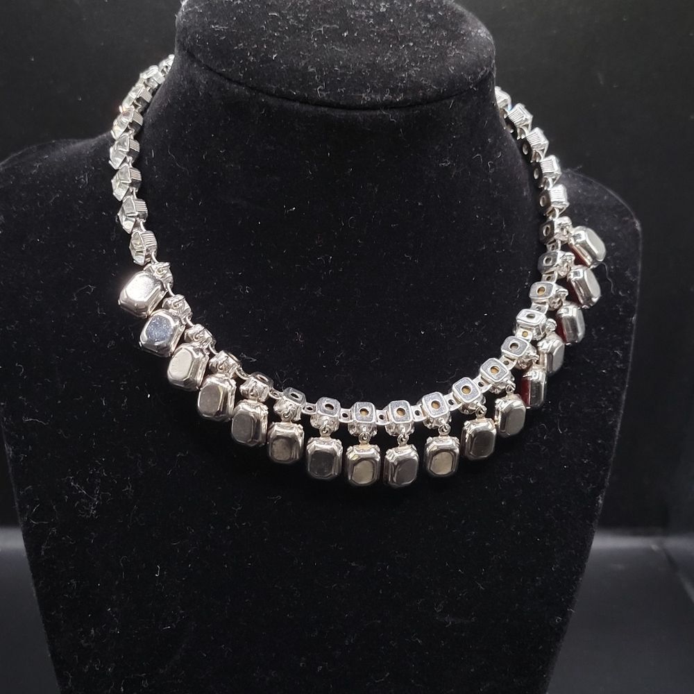 Vintage Silver tone Clear Pink Glass Dangle Choker necklace - Picture 11 of 14
